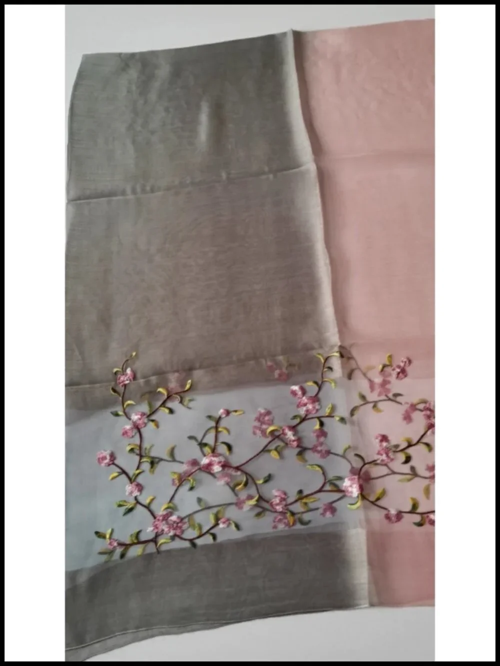 Luxury Silk & Wool Gradient Embroidered Scarf Shawl Wrap